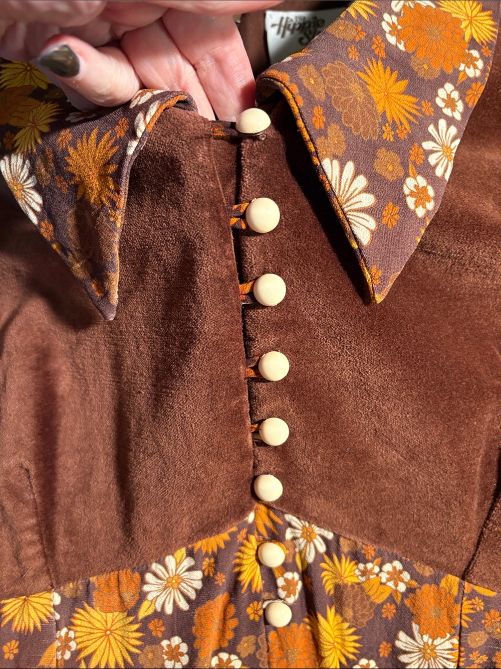 The Hippie Shake Heroes Elenore Retro Floral Mini Dress in Brown XL uk20 - Picture 5 of 6